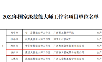 喜訊！柳工再添國家級技能大師工作室